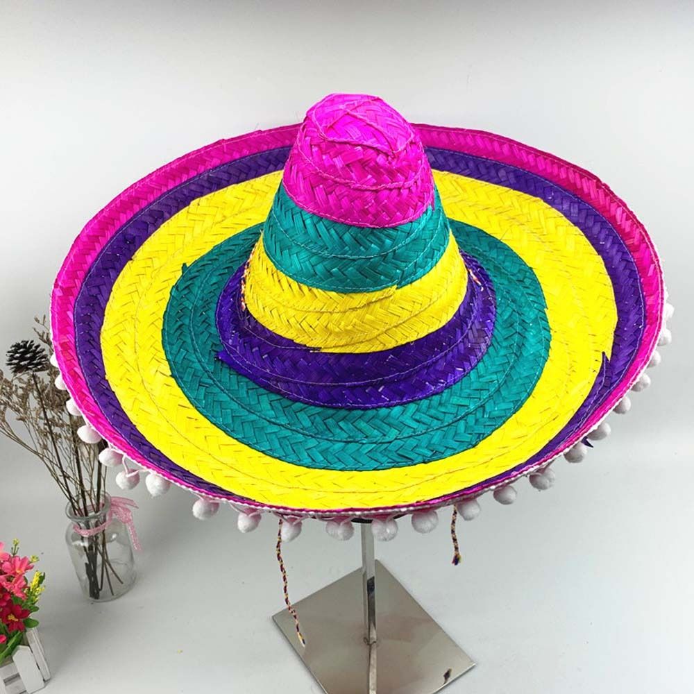 Bucket Hat Straw - หมวกปาร์ตี้สไตล์เม็กซิกันปีกกว้าง หมวกฟางธรรมชาติสำหรับการแสดงบนเวที หมวกฟางเม็กซิกัน หมวกปานามา หมวกบัคเก็ต หมวกซอมเบรโรหลากสีสำหรับงานคาร์นิวัล