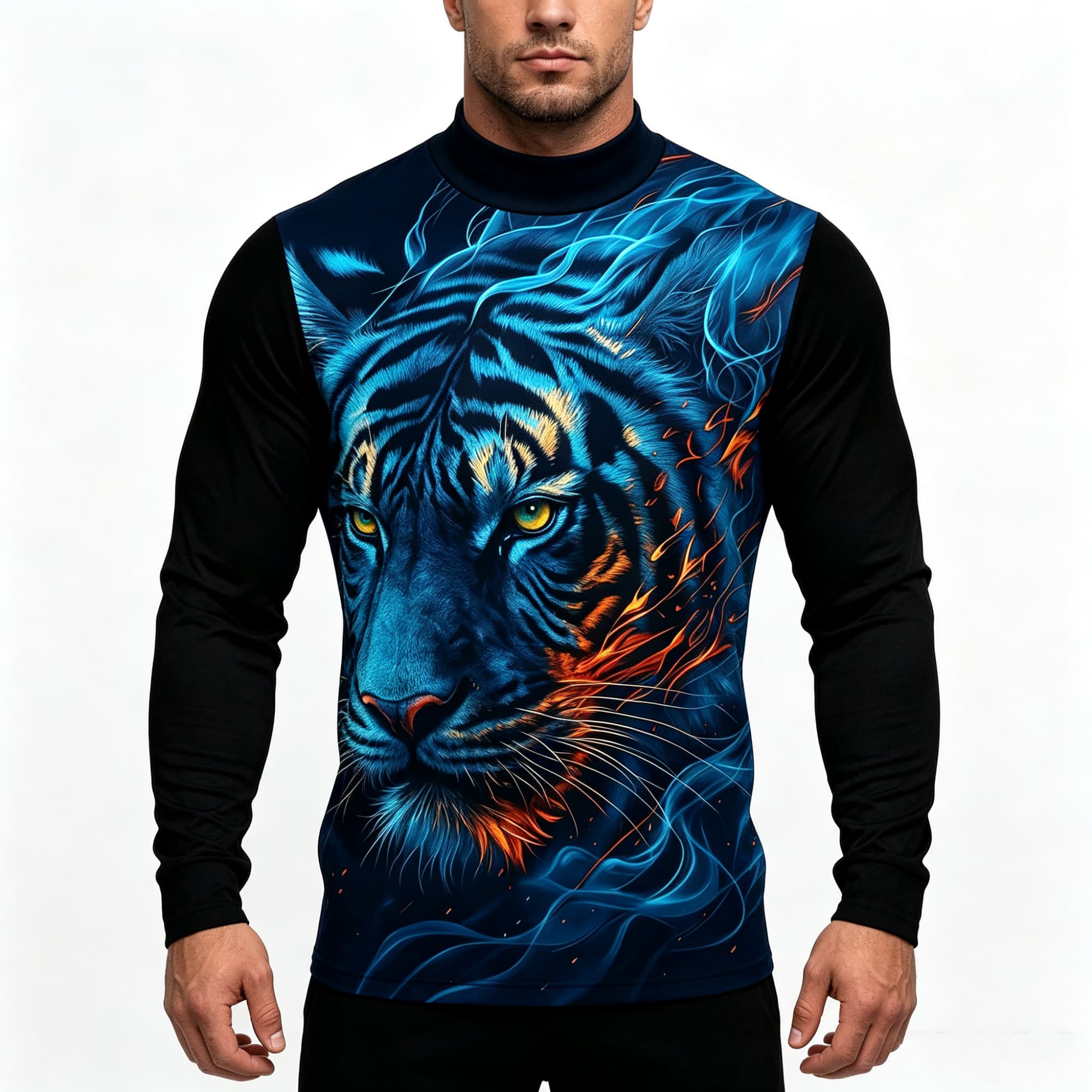 เสื้อยืดแขนยาวคอเต่าลายเสือพิม - Tee Graphic Print บทวิจารณ์และราคา