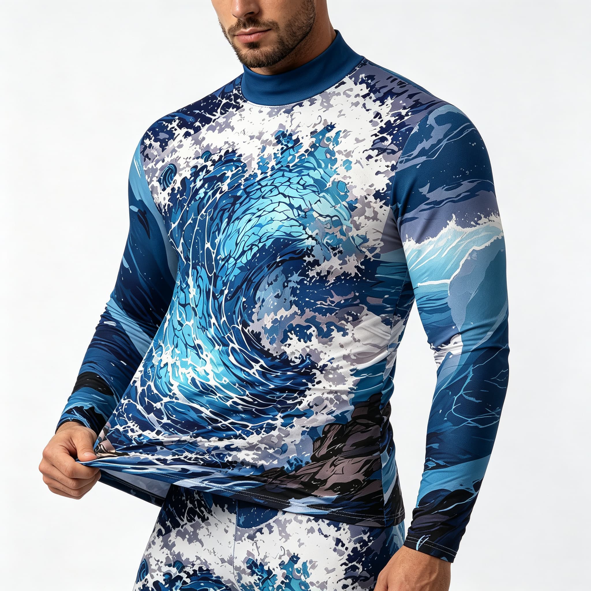 เสื้อยืดแขนยาวคอเต่าลายคลื่นทะ - Tee Graphic Print บทวิจารณ์และราคา