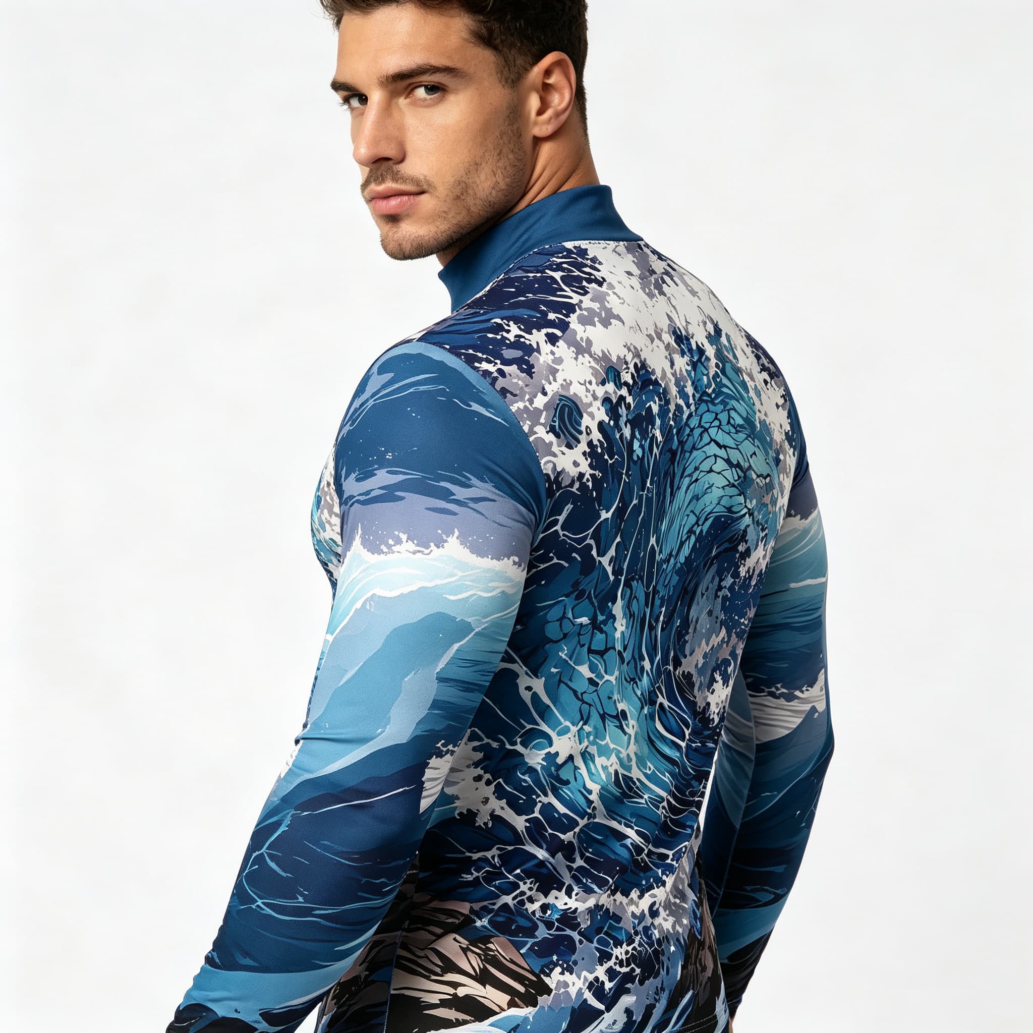 เสื้อยืดแขนยาวคอเต่าลายคลื่นทะ - Tee Graphic Print บทวิจารณ์และราคา