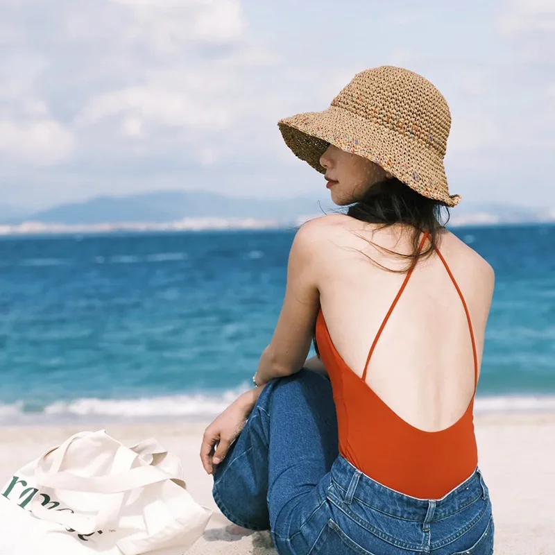 หมวกกันแดดฤดูร้อนสําหรับผู้หญิ - Bucket Hat Straw บทวิจารณ์และราคา